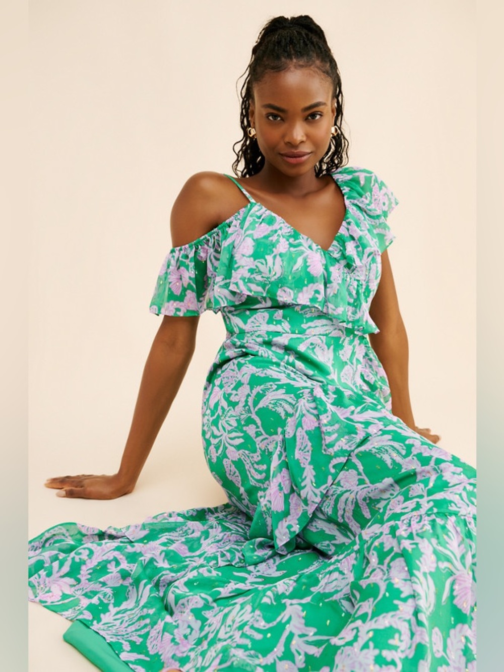 Lilly Pulitzer x Anthropologie Rosalynn Ruffle Maxi Dress Gown sz 8